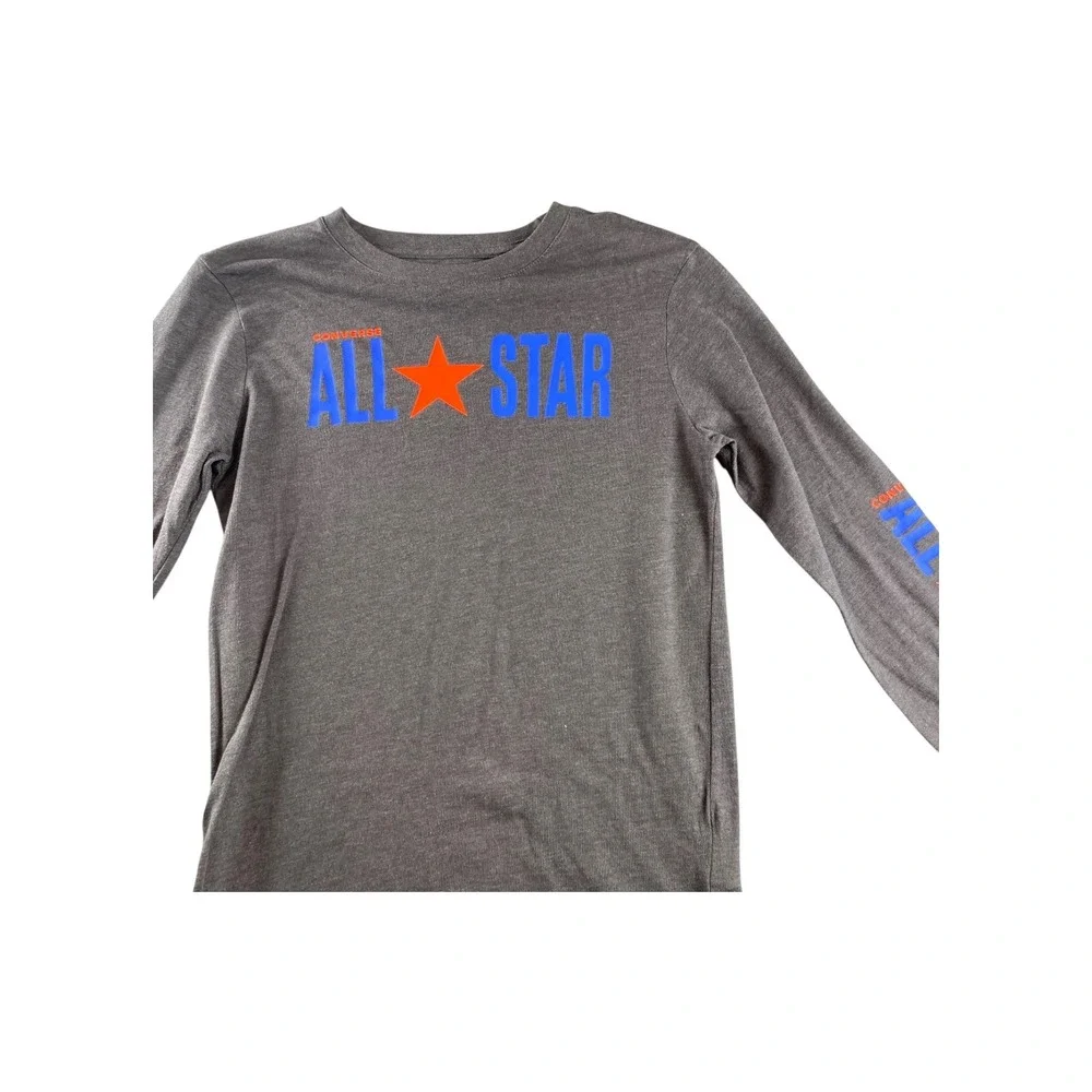 Converse All Star Long‎ Sleeve Graphic T Shirt Gray Blue Kids Youth L 12 13 yrs